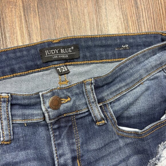 Judy Blue Skinny Jeans Buffalo Plaid Patch Distressed Medium Wash Size 7/28 - Picture 5 of 11